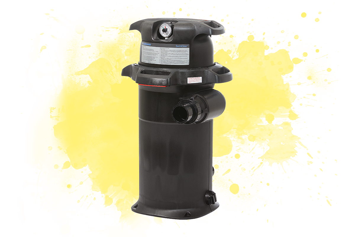 Cartoon illustration of a pool filter system used to remove debris and keep pool water clean