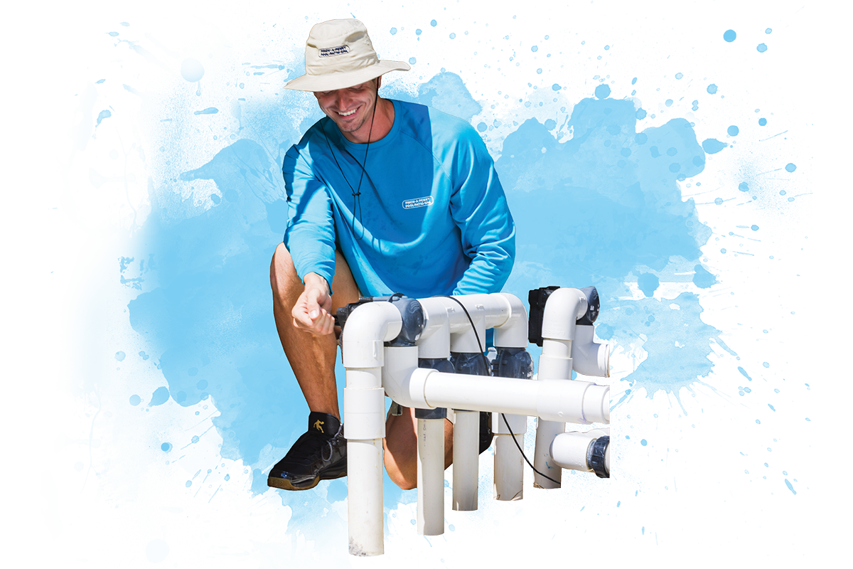 Cartoon illustration of pool plumbing pipes showing how water flows through the pool circulation system