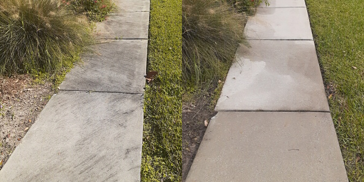 Pressure Washing Before and After Sidewalk
